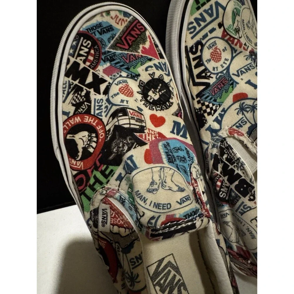 Vans Classic Slip-On Sticker Mash Up UniSex Canvas Shoes US Men 10 Women 11.5